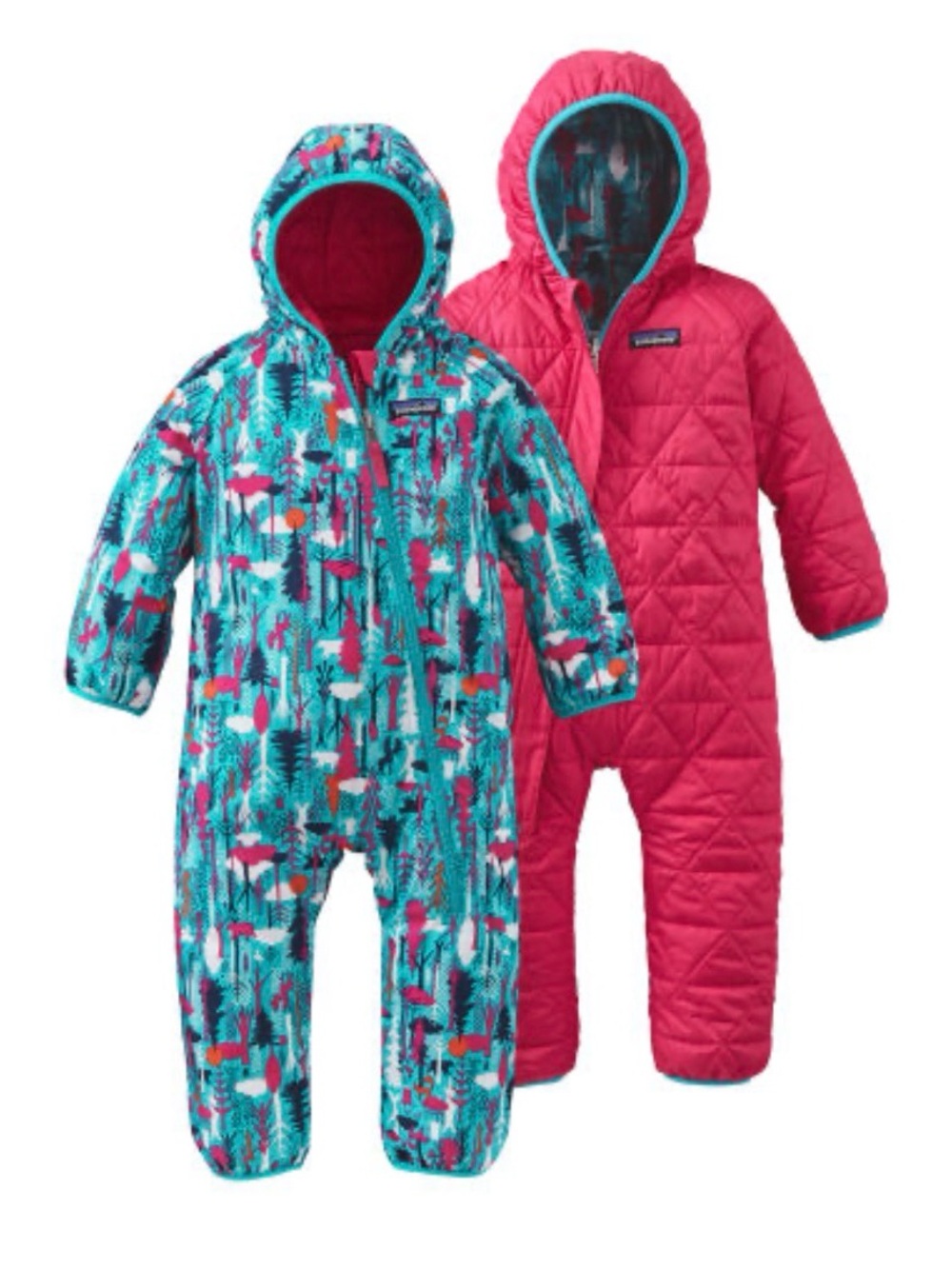 Patagonia puff ball reversible bunting snowsuit pink blue mountains 3-6 months